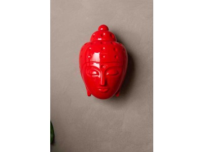 Contemporary Buddha head sculpture - painted in red automotive paint, 2020