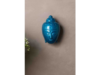 Contemporary buddha head sculpture - painted in turquoise car paint, 2020
